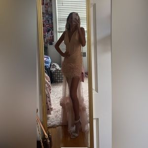 Pink tulle prom dress